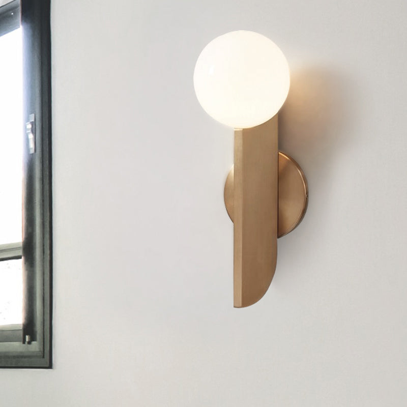 Gold Mini Globe Wall Sconce Light Simple 1-Light Opaline Glass Wall Mount Fixture for Bedroom