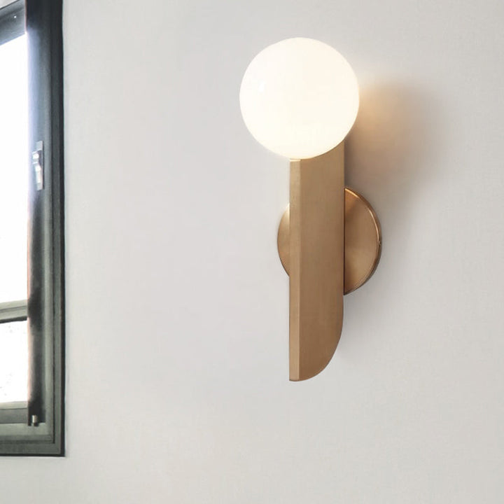 Gold Mini Globe Wall Sconce Light Simple 1-Light Opaline Glass Wall Mount Fixture for Bedroom