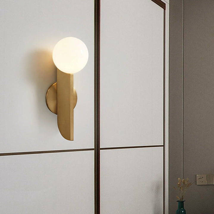 Gold Mini Globe Wall Sconce Light Simple 1-Light Opaline Glass Wall Mount Fixture for Bedroom