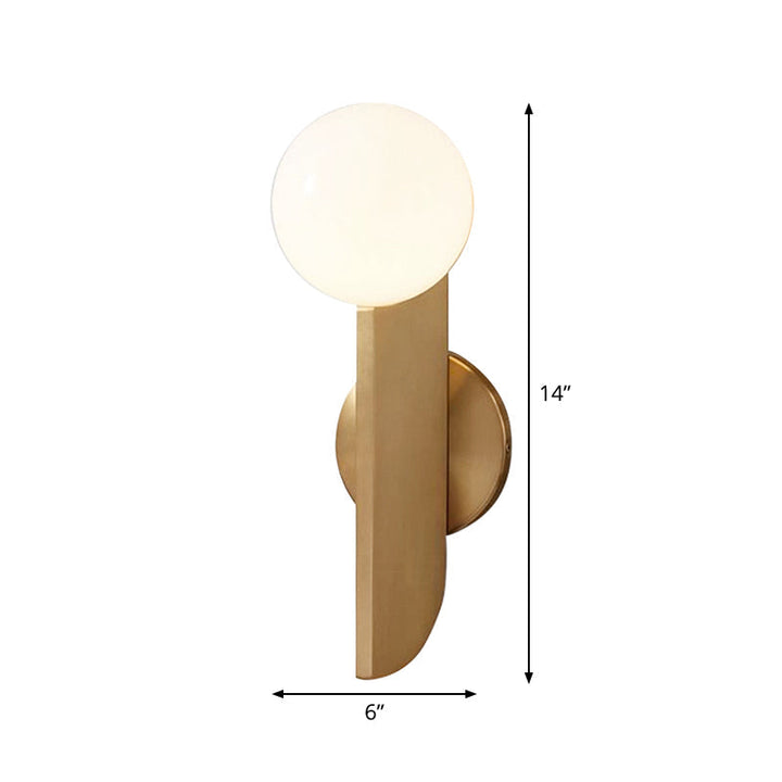 Gold Mini Globe Wall Sconce Light Simple 1-Light Opaline Glass Wall Mount Fixture for Bedroom