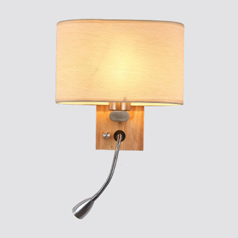 Flexible Spotlight Bedside Reading Light Fabric Single Nordic Wall Lamp with Oval Fabric Shade in Beige/Flaxen/Champagne
