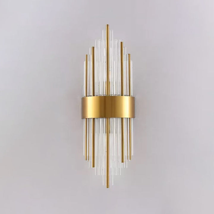 Cylinder/Tapered Wall Light Fixture Postmodern Prismatic/Fluted Crystal 2-Light Living Room Flush Mount Wall Sconce in Gold