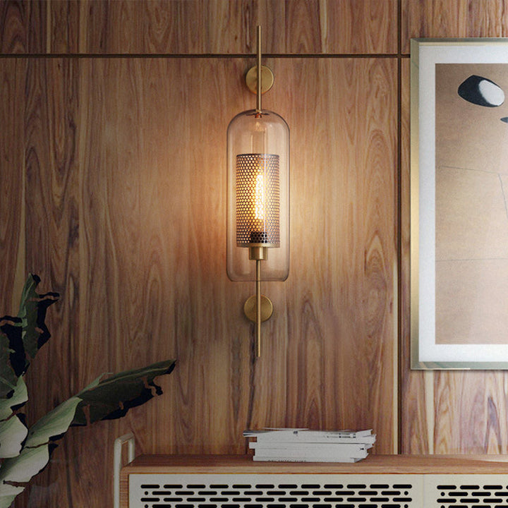 Pill Capsule Wall Lighting Fixture Modernism Clear Glass 1-Bulb Bathroom Wall Lamp Sconce with Inside Mesh Screen