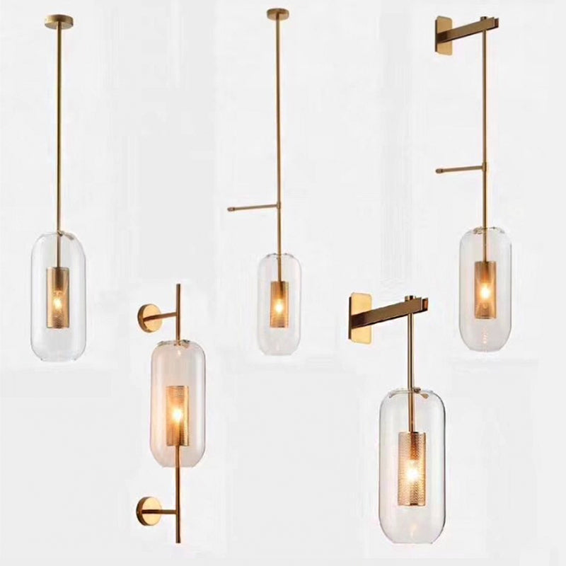 Pill Capsule Wall Lighting Fixture Modernism Clear Glass 1-Bulb Bathroom Wall Lamp Sconce with Inside Mesh Screen