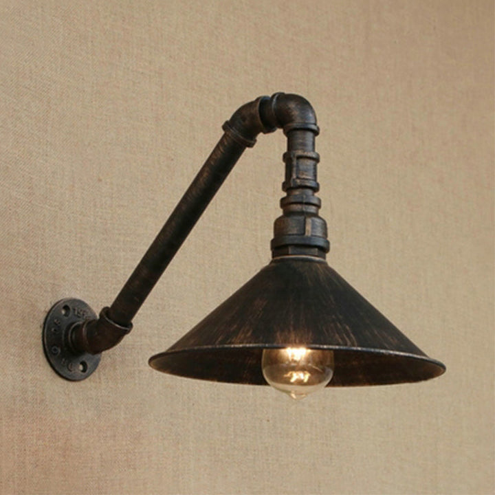 Antique Brass Cone Wall Sconce Farmhouse Style Metallic 1 Head Dining Room Wall Lighting Fixture with Pipe