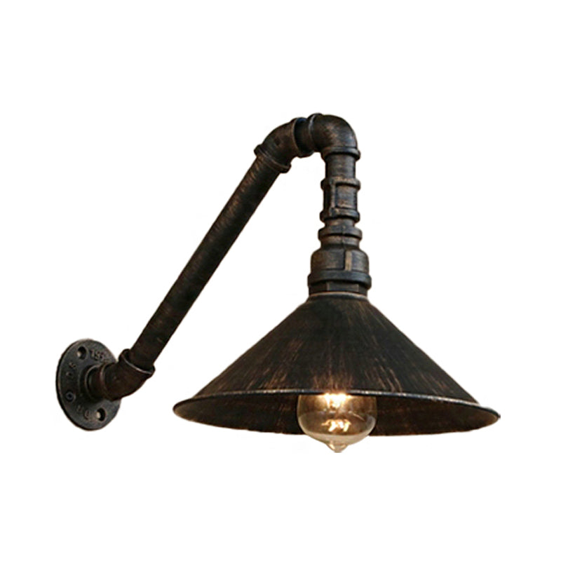 Antique Brass Cone Wall Sconce Farmhouse Style Metallic 1 Head Dining Room Wall Lighting Fixture with Pipe