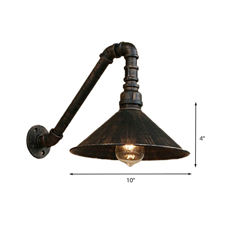 Antique Brass Cone Wall Sconce Farmhouse Style Metallic 1 Head Dining Room Wall Lighting Fixture with Pipe