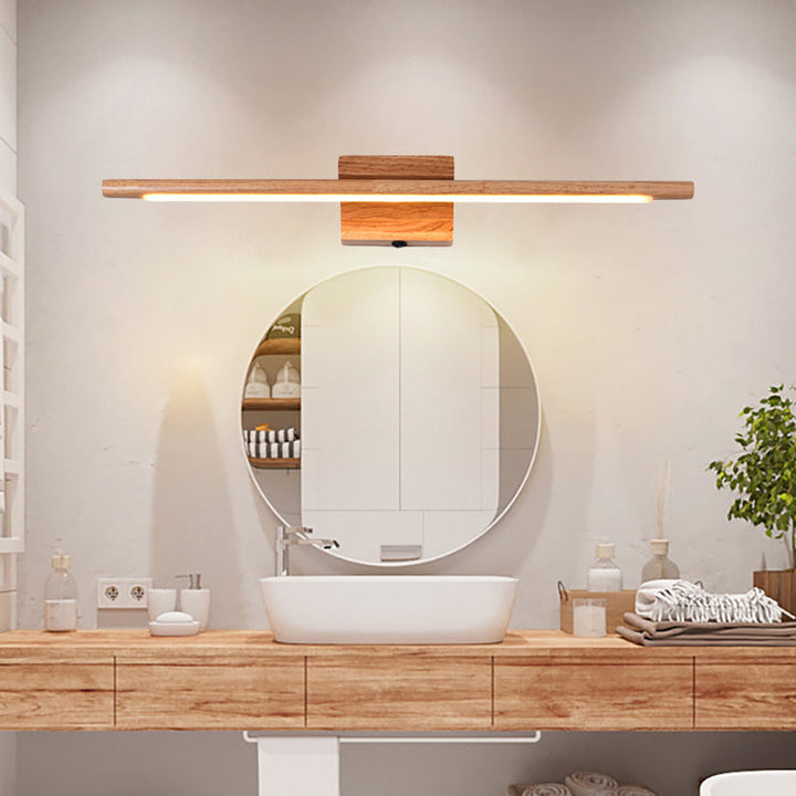 Slim Wood Vanity Sconce Lamp Modernist Led Beige Wall Mounted Light Fixture in White/Warm Light