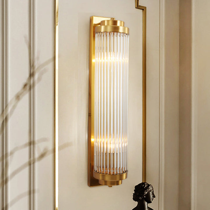Contemporary Pillar Wall Sconce Light Crystal 2 Heads Living Room Wall Mounted Lamp in Gold