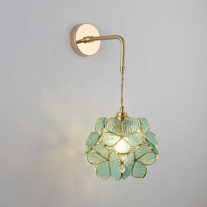 Shaded Glass Wall Light Fixture Vintage Single-Bulb Bedside Wall Mounted Lamp in Gold