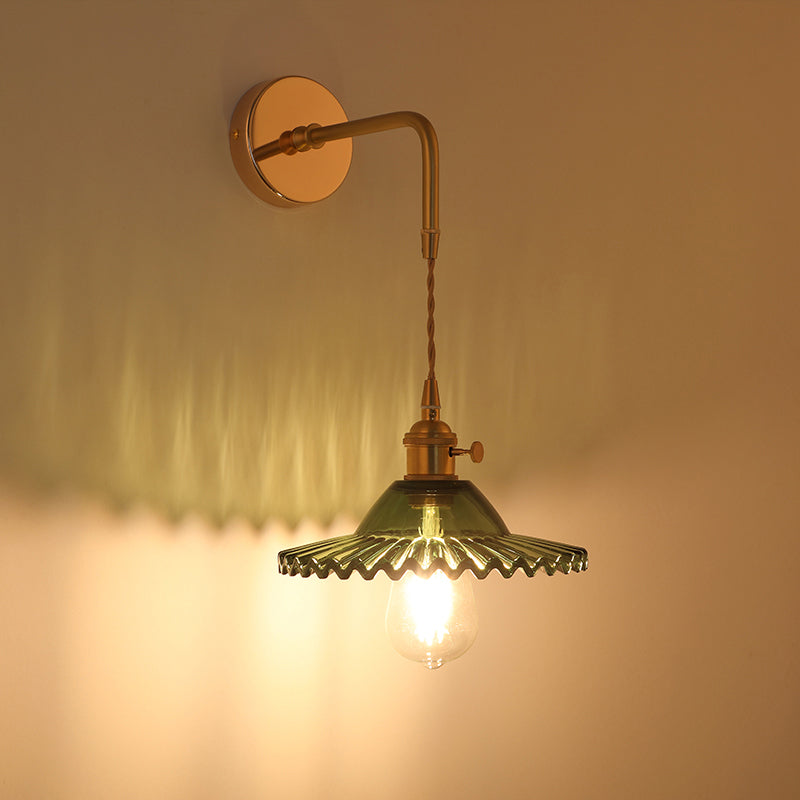 Shaded Glass Wall Light Fixture Vintage Single-Bulb Bedside Wall Mounted Lamp in Gold