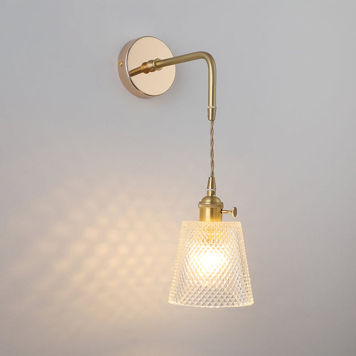 Shaded Glass Wall Light Fixture Vintage Single-Bulb Bedside Wall Mounted Lamp in Gold