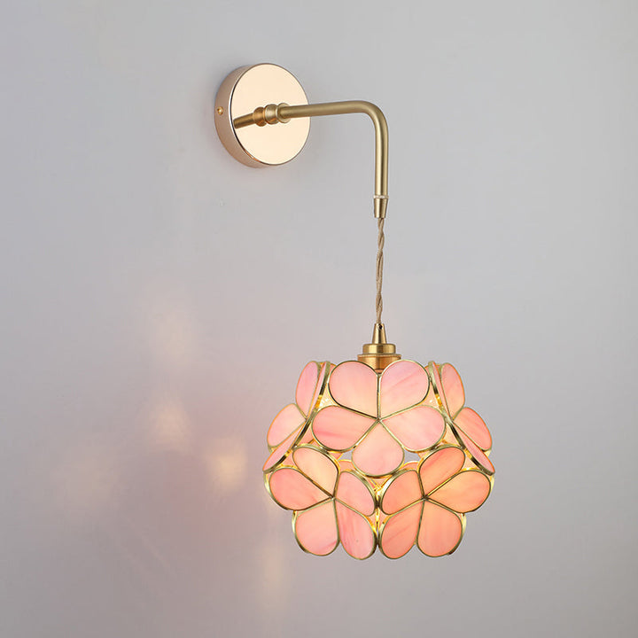 Shaded Glass Wall Light Fixture Vintage Single-Bulb Bedside Wall Mounted Lamp in Gold
