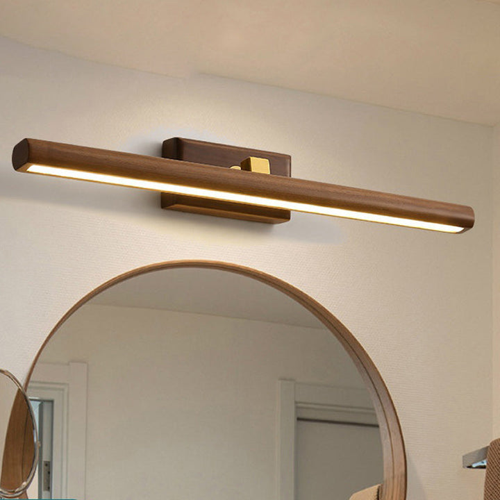 Nordic Style Linear Wall Sconce Light Acrylic Bathroom LED Vanity Lighting in Dark Wood