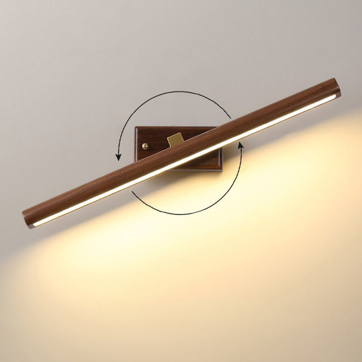 Nordic Style Linear Wall Sconce Light Acrylic Bathroom LED Vanity Lighting in Dark Wood