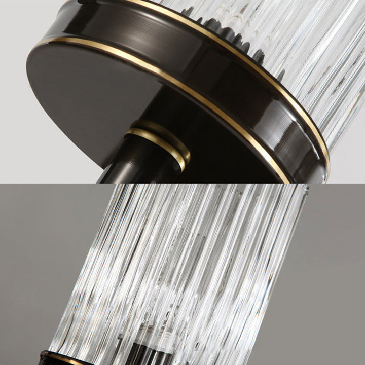 Cylinder Wall Lamp Vintage Stylish Clear Ribbed Glass 1 Bulb Black/Gold Finish Wall Sconce Fixture for Living Room