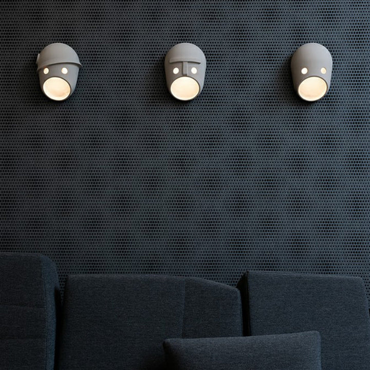 Decorative Funny Face Expression Wall Sconce Resin Bedroom LED Wall Mounted Light in Grey