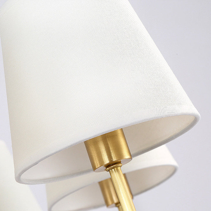 Brass Cone Wall Light Fixture Retro White Fabric Shade 1/2 Bulbs Dining Room Wall Sconce Lighting