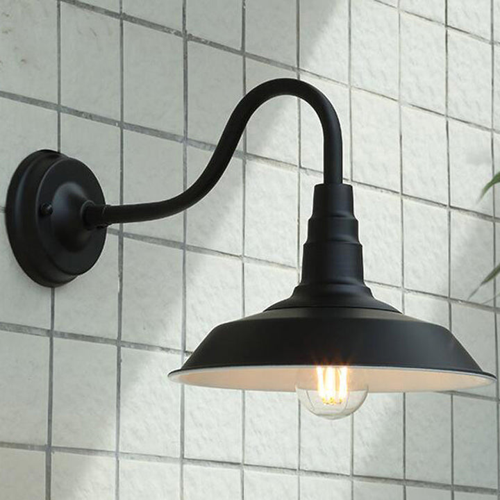1-Bulb Gooseneck Wall Lamp Industrial Metal Wall Mounted Light with Barn Shade for Outdoor