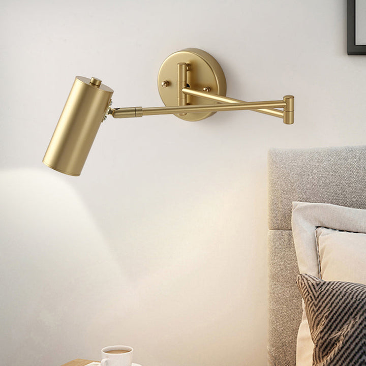 Tubular Bedside Wall Mounted Reading Lamp Metal 1 Bulb Postmodern Wall Light with Extendable Arm