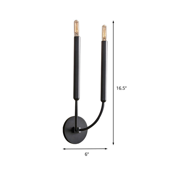 1/2 Bulbs Tube Wall Lamp Tradition Metal Sconce Light Fixture in Black/Brass for Dining Room