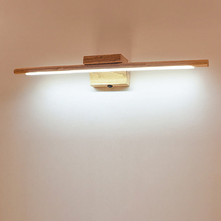 Slim Wood Vanity Sconce Lamp Modernist Led Beige Wall Mounted Light Fixture in White/Warm Light