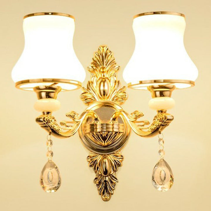 Victorian Candle Wall Sconce Lighting Metal Wall Mount Light with Shade and Crystal Decor