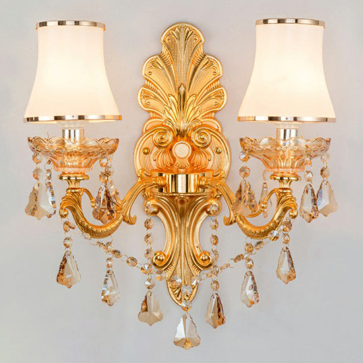 Victorian Candle Wall Sconce Lighting Metal Wall Mount Light with Shade and Crystal Decor