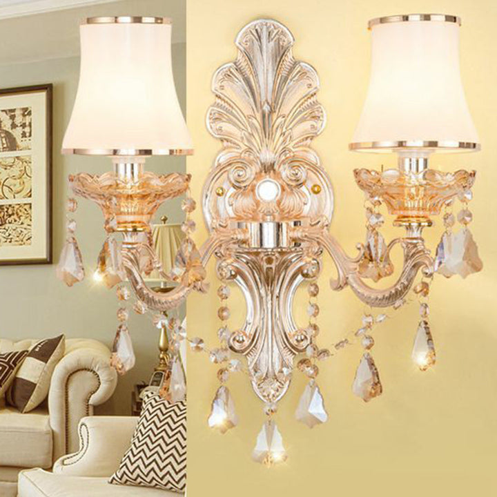 Victorian Candle Wall Sconce Lighting Metal Wall Mount Light with Shade and Crystal Decor