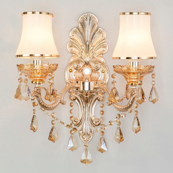 Victorian Candle Wall Sconce Lighting Metal Wall Mount Light with Shade and Crystal Decor