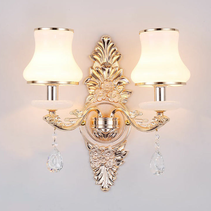 Victorian Candle Wall Sconce Lighting Metal Wall Mount Light with Shade and Crystal Decor