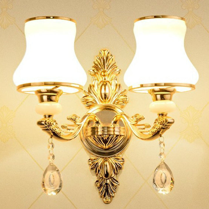Victorian Candle Wall Sconce Lighting Metal Wall Mount Light with Shade and Crystal Decor