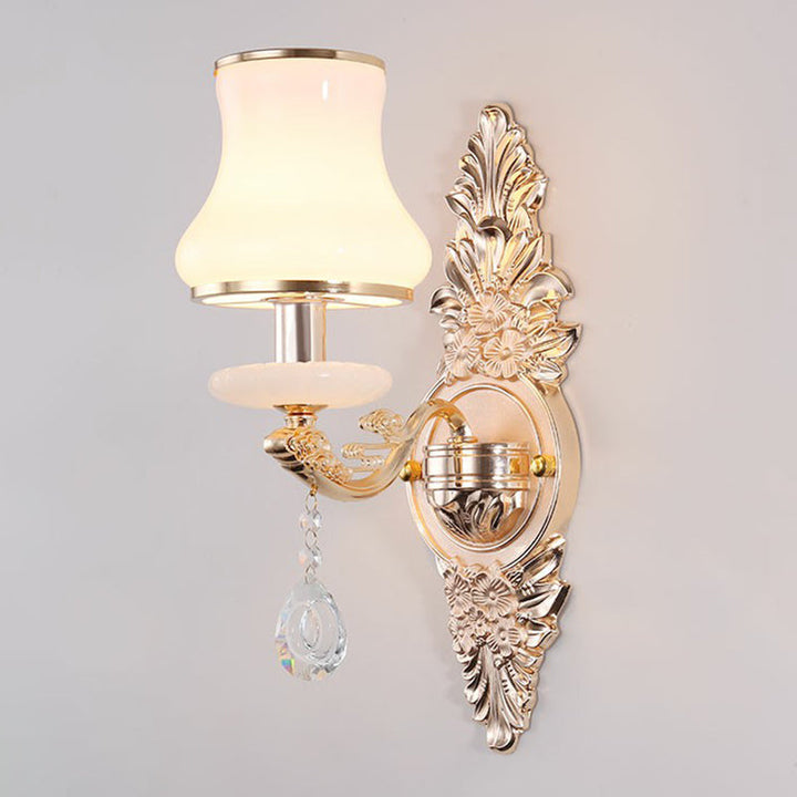 Victorian Candle Wall Sconce Lighting Metal Wall Mount Light with Shade and Crystal Decor