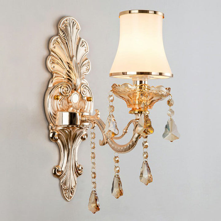 Victorian Candle Wall Sconce Lighting Metal Wall Mount Light with Shade and Crystal Decor