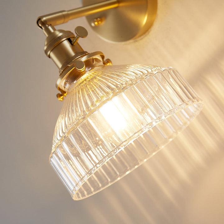 Industrial Wall Lamp Pressed Ribbed Glass Wall Light Sconce in Gold Finish for Bedroom