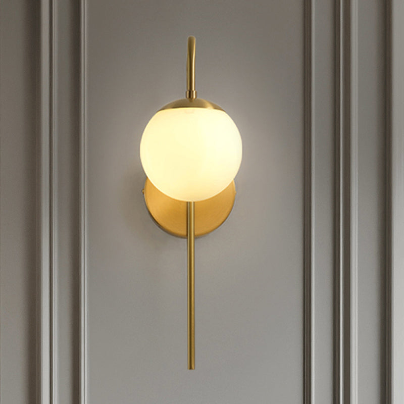 Sphere Wall Mounted Lamp Minimal Frosted Glass 1 Bulb White Sconce Lighting with Gold Gooseneck Arm