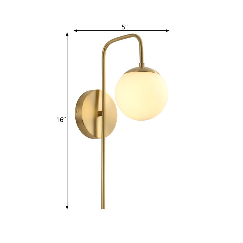 Sphere Wall Mounted Lamp Minimal Frosted Glass 1 Bulb White Sconce Lighting with Gold Gooseneck Arm