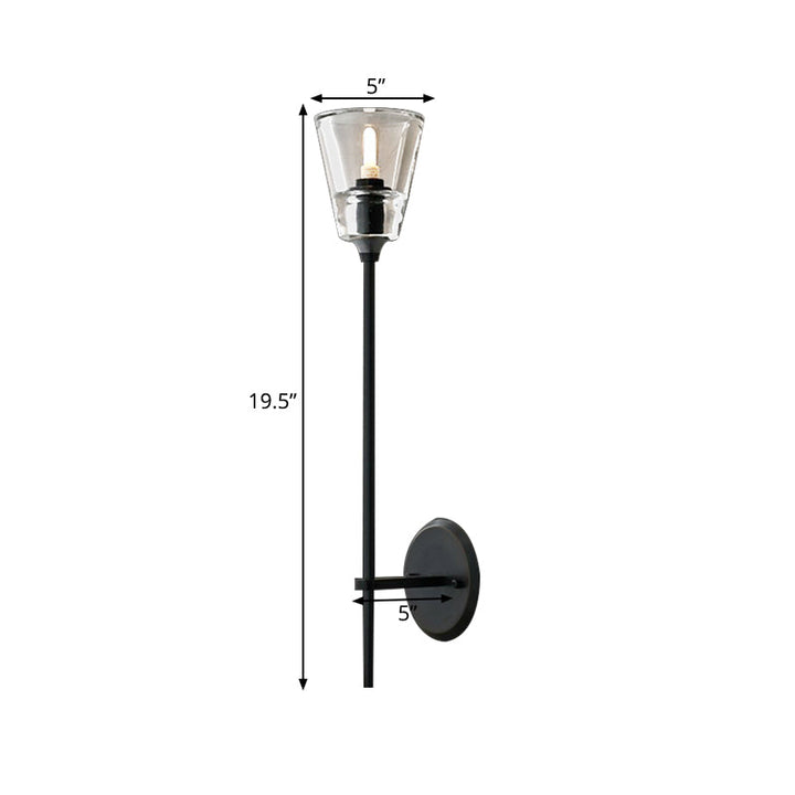 Black/Brass Finish Pencil Arm Wallchiere Vintage Metallic 1/2 Bulbs Wall Lamp with Clear Tapered Glass Shade