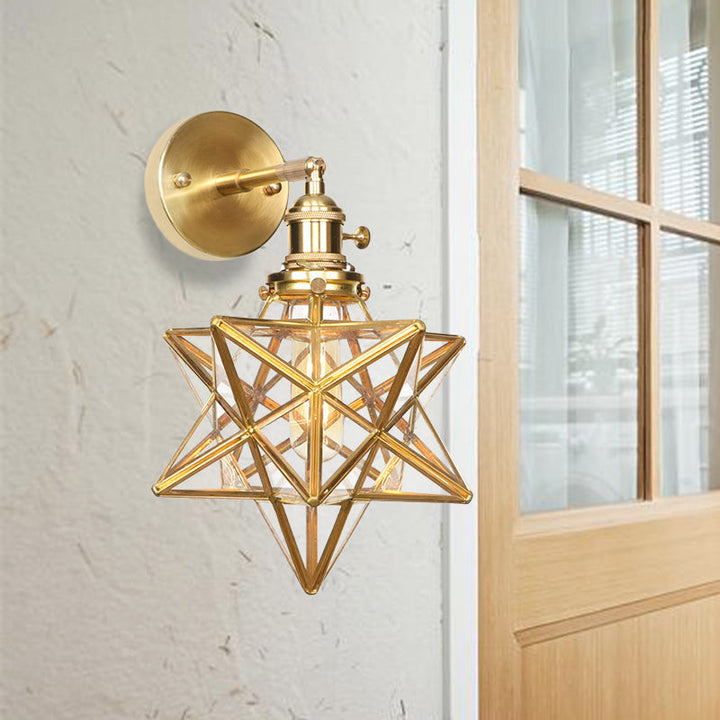 Geometric/Globe/Pentagram Wall Sconce Contemporary Prismatic Glass 1 Bulb Brass Wall Mount Light Fixture