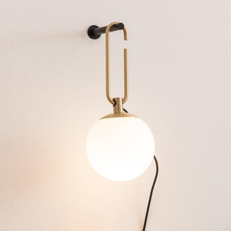 Global Matte White Glass Sconce Light Simplicity 1 Bulb Black and Gold Wall Mount Lamp