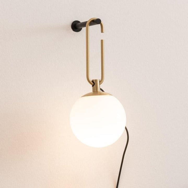 Global Matte White Glass Sconce Light Simplicity 1 Bulb Black and Gold Wall Mount Lamp