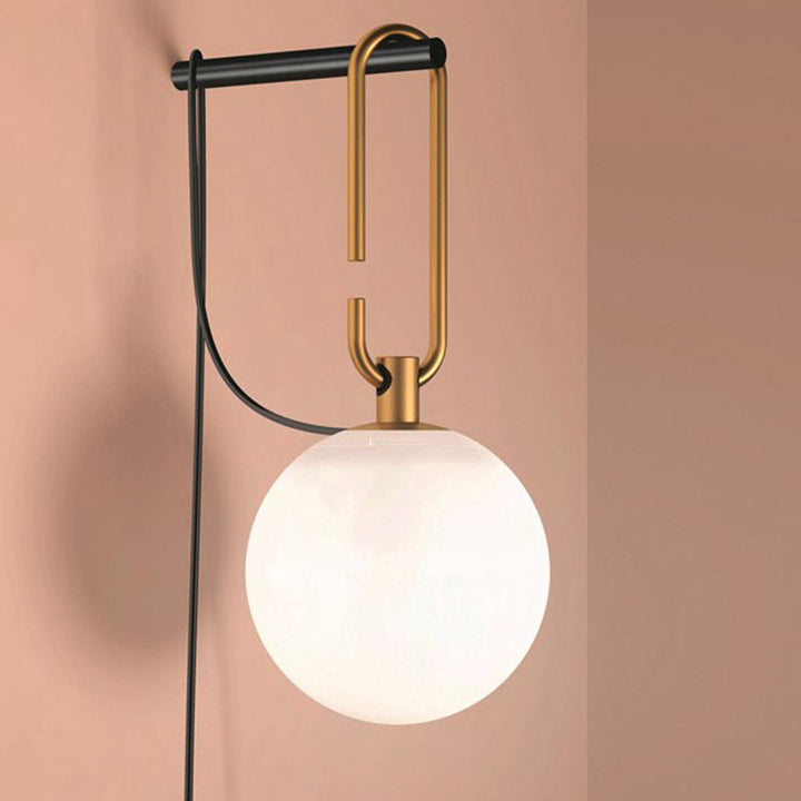 Global Matte White Glass Sconce Light Simplicity 1 Bulb Black and Gold Wall Mount Lamp