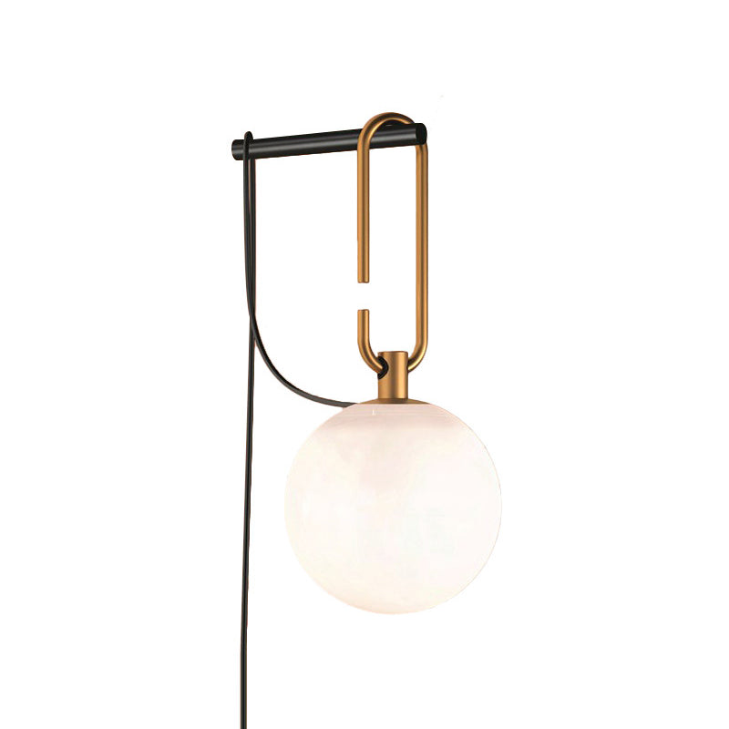 Global Matte White Glass Sconce Light Simplicity 1 Bulb Black and Gold Wall Mount Lamp