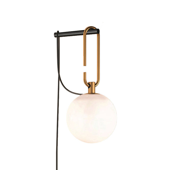 Global Matte White Glass Sconce Light Simplicity 1 Bulb Black and Gold Wall Mount Lamp