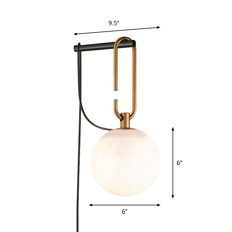 Global Matte White Glass Sconce Light Simplicity 1 Bulb Black and Gold Wall Mount Lamp