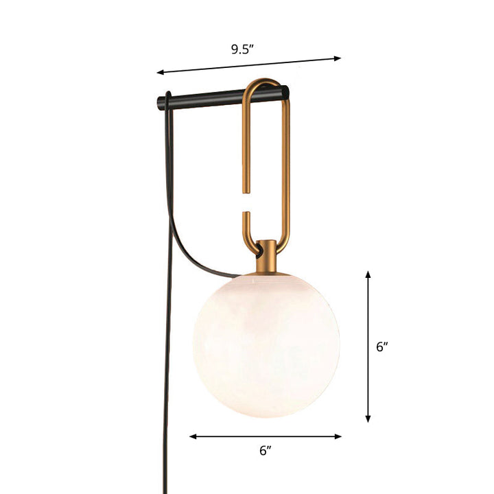 Global Matte White Glass Sconce Light Simplicity 1 Bulb Black and Gold Wall Mount Lamp