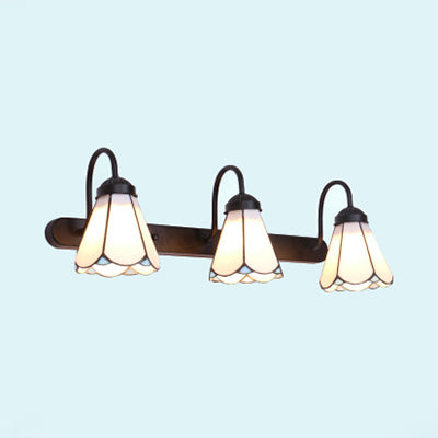 3 Heads Conical Wall Mount Light Tiffany White/Blue Glass Vanity Light Fixture for Bathroom