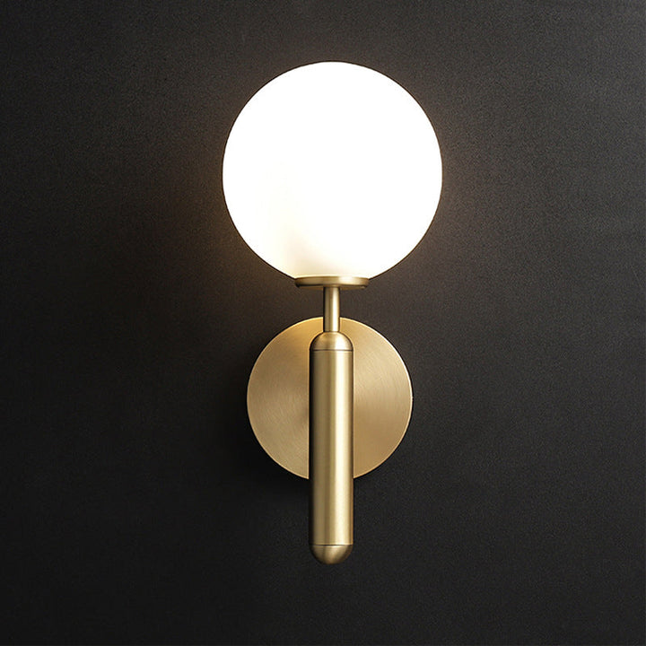 Milky Glass Ball Sconce Contemporary 1 Head Brass Wall Mount Light Fixture with Metal Pencil Arm