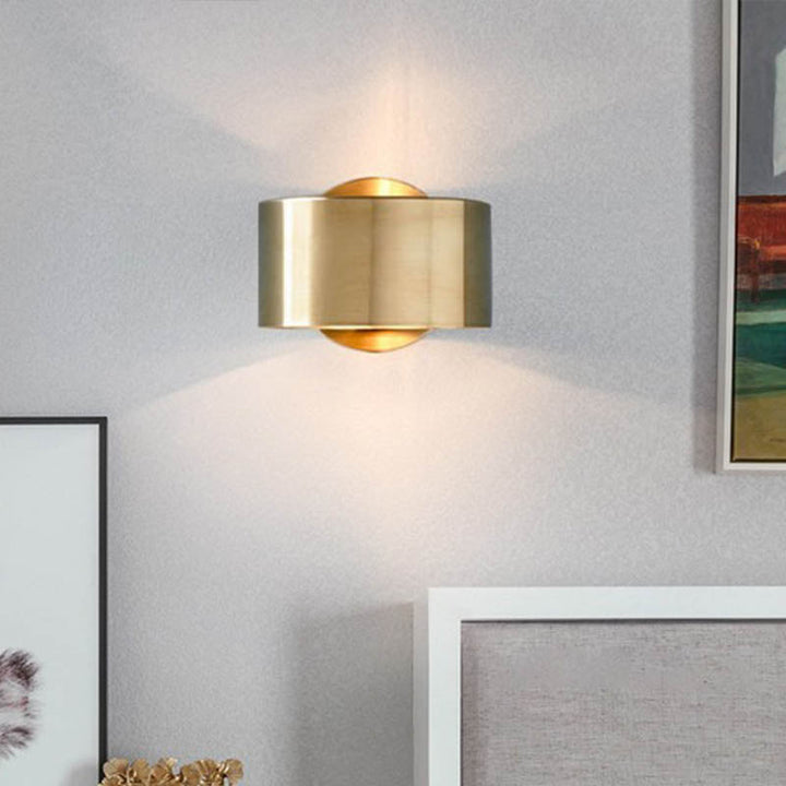 Drum Wall Mounted Light Minimalist Metal 1 Head Living Room Wall Lighting Fixture in Gold