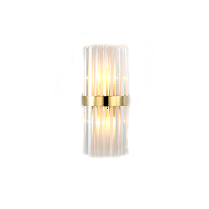 Cylinder/Tapered Wall Light Fixture Postmodern Prismatic/Fluted Crystal 2-Light Living Room Flush Mount Wall Sconce in Gold